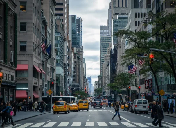 Busy Manhattan street symbolizing modern business operations