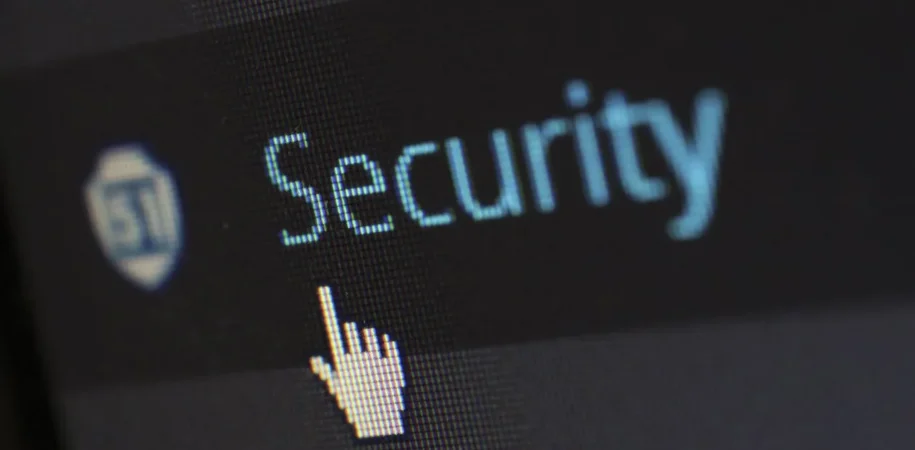Hover effect on the word security on a computer screen